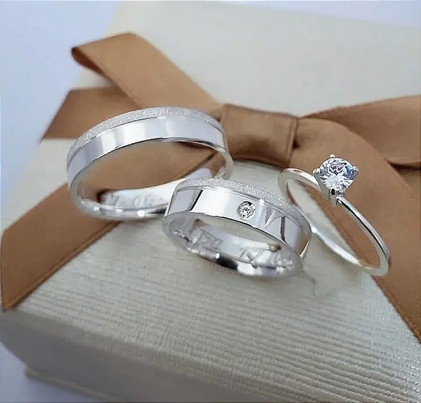 Alianças de namoro Prata Romance com Pedra 5mm (Par)