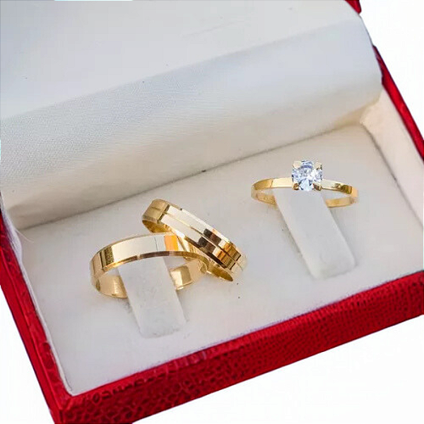 Par de Alianças Califórnia Reluzente de Casamento Ouro 18k 4mm 4g