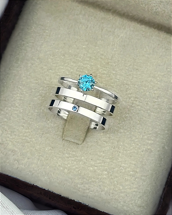 Alianças de Namoro Topázio Blue 2mm em Prata 950