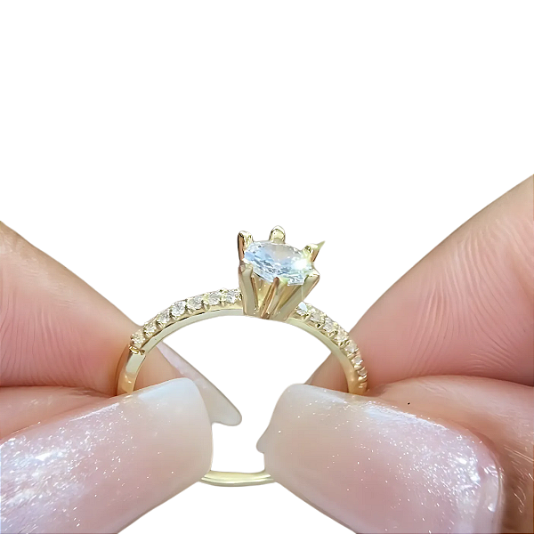 Anel Solitário Ouro 18k Cravejado com Zircônias