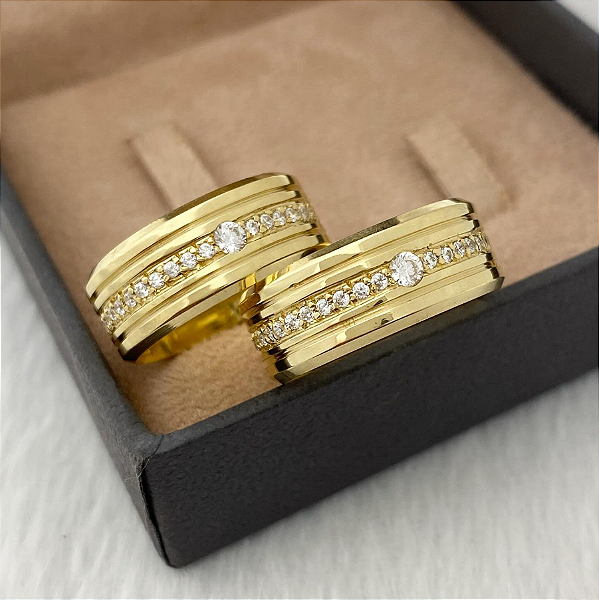 Alianças Casamento ouro 18k 8mm 20 gramas- Sheju Joias