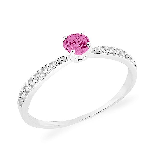 Anel de Prata Solitário Noivado Rosa
