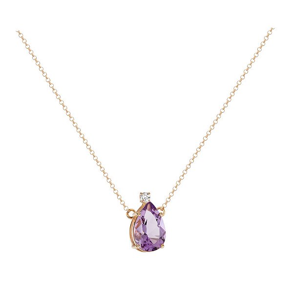 Gargantilha Isis Ouro 18K Topázio Branco e Ametista GR585