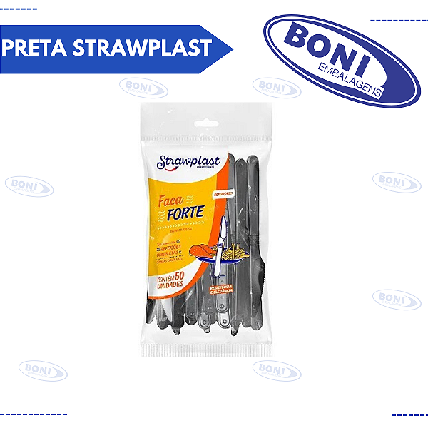 FACA FORTE PRETA STRAWPLAST C/ 50
