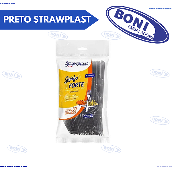 GARFO FORTE PRETO STRAWPLAST C/ 50