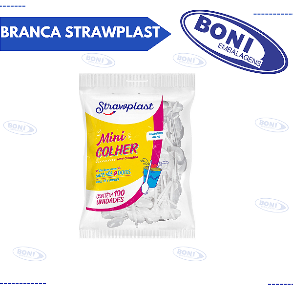 MINI COLHER BRANCA STRAWPLAST c/ 200