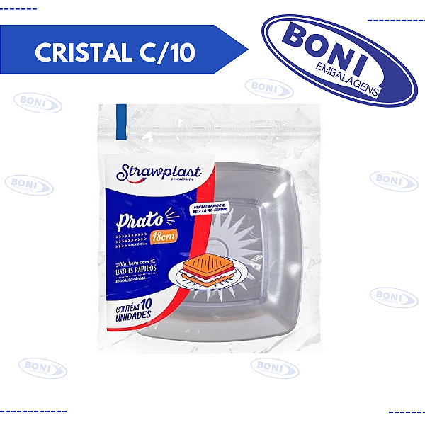 PRATO QUADRADO 18 CM CRISTAL C/10 STRAWPLAST