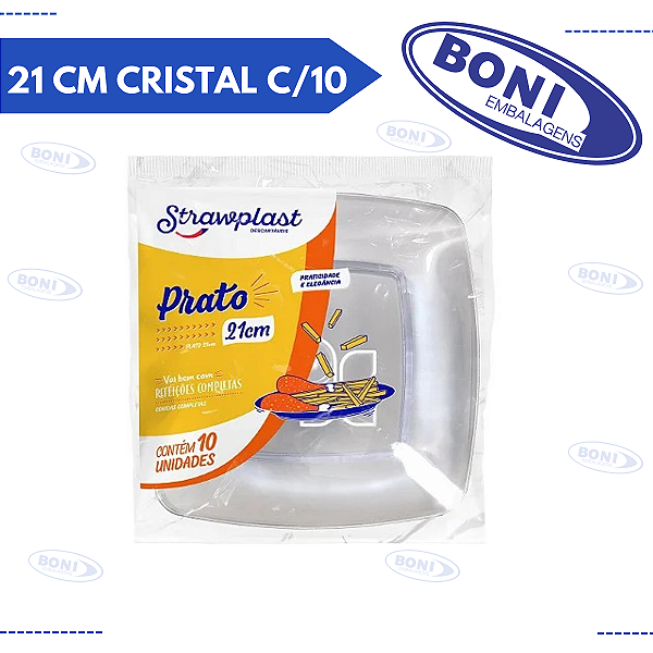 PRATO QUADRADO 21 CM CRISTAL C/10 STRAWPLAST