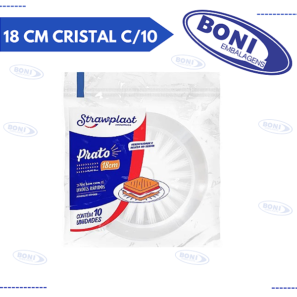 PRATO REDONDO 18 CM CRISTAL C/10 STRAWPLAST