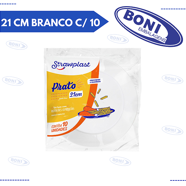 PRATO REDONDO 21 CM BRANCO C/ 10 STRAWPLAST