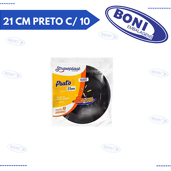 PRATO REDONDO 21 CM PRETO C/10 STRAWPLAST