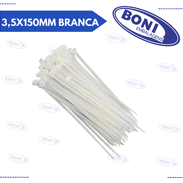 ABRAÇADEIRAS DE NYLON 3,5X150MM BRANCA PCT C/ 100UN