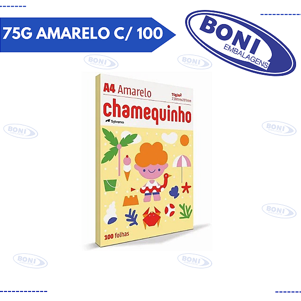 PAPEL A4 COLORIDO CHAMEQUINHO 75G AMARELO C/ 100