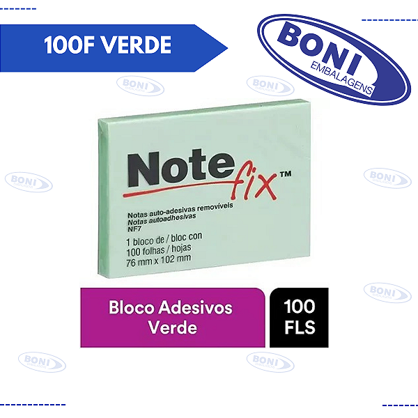 BLOCO DE ANOTAÇÕES NOTEFIX 76X102 100F VERDE