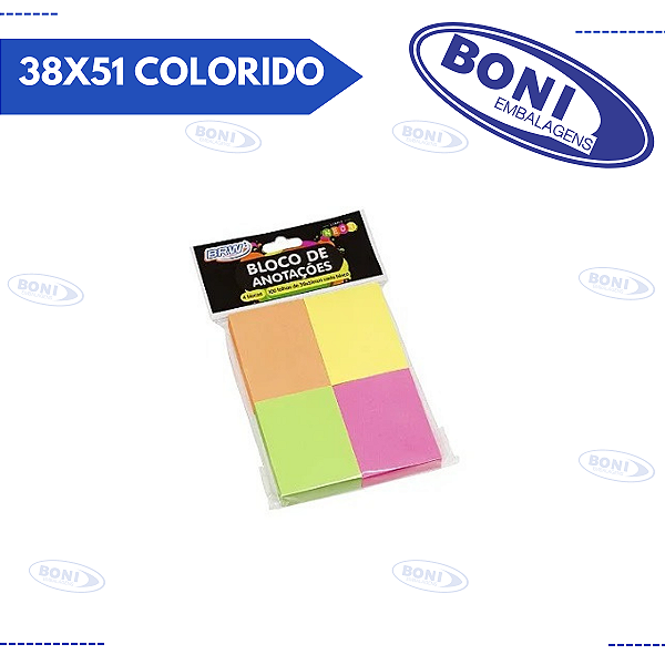 BLOCO DE ANOTAÇÕES BRW 38X51 COLORIDO C/ 4