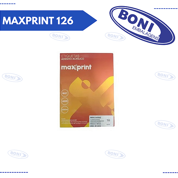 ETIQUETA ADESIVA MAXPRINT 126 ETIQ./FOLHA A4349 100G 26.0 X 15.0 100 FLS