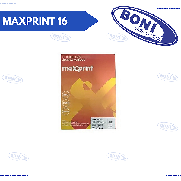 ETIQUETA ADESIVA MAXPRINT 16 ETIQ./FOLHA A4362 100G 33.9X99.0 100 FLS
