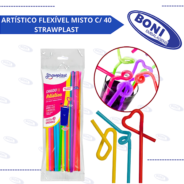 CANUDO ARTÍSTICO FLEXÍVEL MISTO C/ 40 STRAWPLAST
