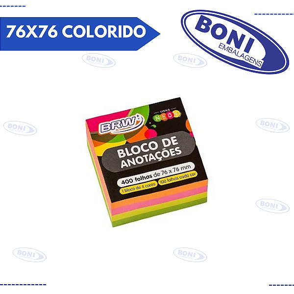 BLOCO DE ANOTAÇÕES BRW 76X76 C/400 COLORIDO