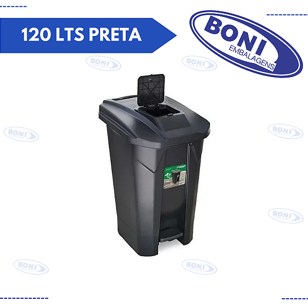 LIXEIRA 120 LTS PRETA C/ RODA E PEDAL ARQPLAST