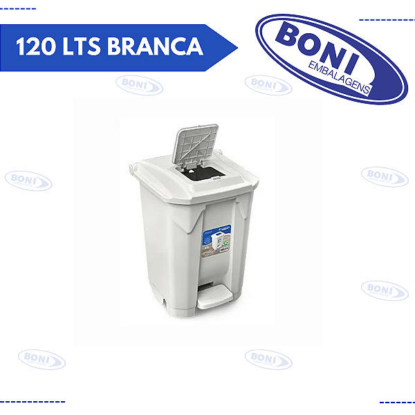 LIXEIRA 120 LTS BRANCA C/ RODA E PEDAL ARQPLAST