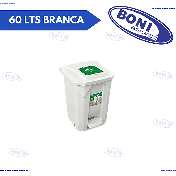 LIXEIRA 60 LTS BRANCA C/ RODA E PEDAL ARQPLAST