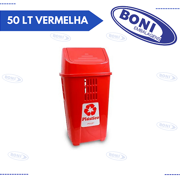 LIXEIRA BASCULANTE 50 LT VERMELHA PLASVALE REF 757