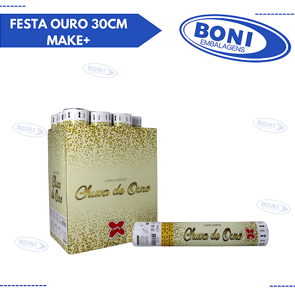 LANCADOR DE CONFETE CHUVA FESTA OURO 30CM MAKE+