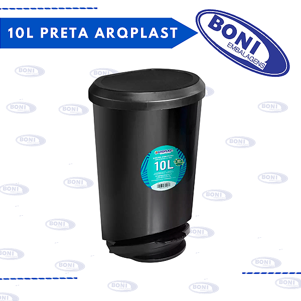LIXEIRA C/ PEDAL 10L PRETA ARQPLAST