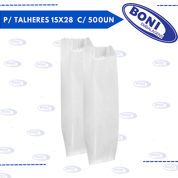 SACO DE PAPEL BRANCO P/ TALHERES 15X28  c/ 500