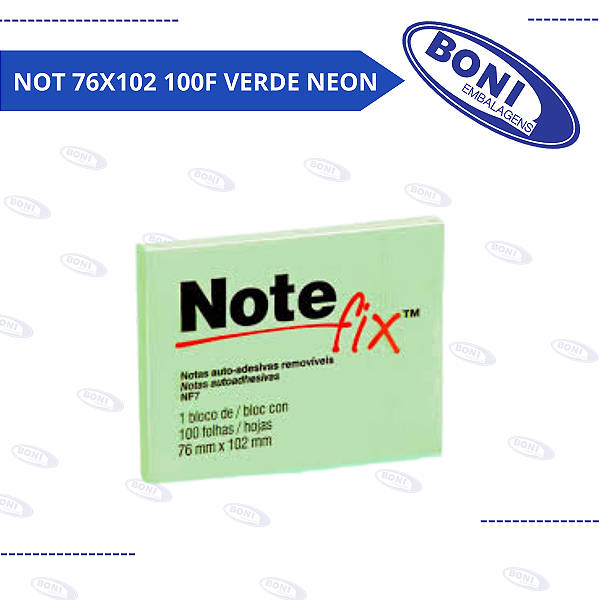 BLOCO DE ANOTACOES NOTEFIX 76X102 100F VERDE NEON
