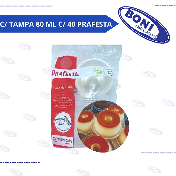 FORMA PUDIM C/ TAMPA 80 ML C/ 40 PRAFESTA