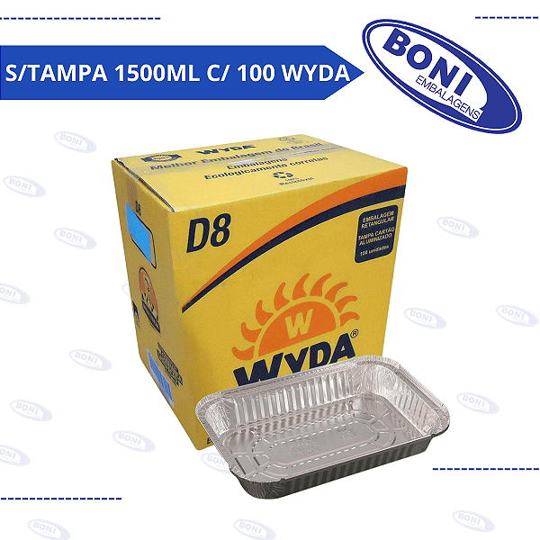 BANDEJA DE ALUMINIO D8 SEM TAMPA 1500 ML C/ 100 WYDA
