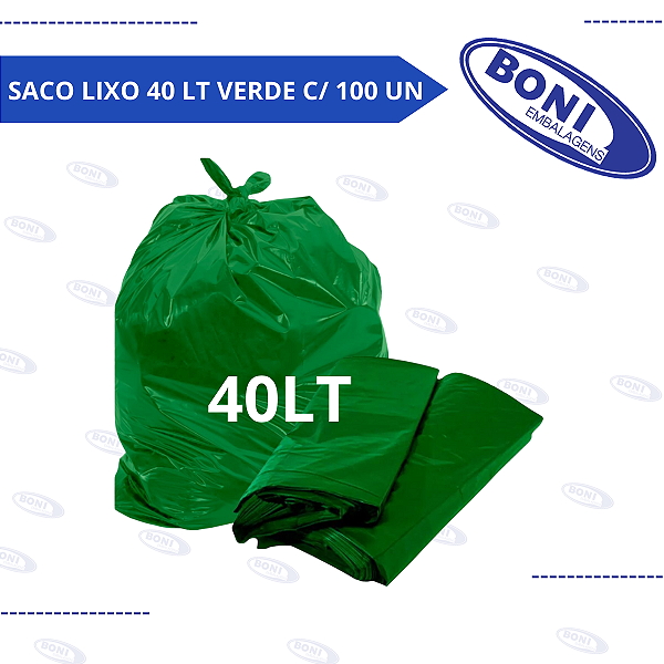 SACO LIXO 40 LT VERDE C/ 100 UN