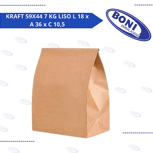 SACO DE PAPEL KRAFT 59X44 7 KG LISO L 18 x A 36 x C 10,5 C/ 100