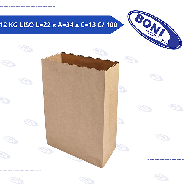 SACO DE PAPEL KRAFT 72X44 12 KG LISO L 22 x A 34 x C 13 C/ 100