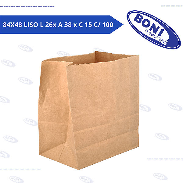 SACO DE PAPEL KRAFT 84X48 20 KG LISO L 26x A 38 x C 15 C/ 100