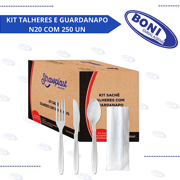 KIT N20 GARFO E FACA FORTE + COLHER SOBREM + GUARDANAPO C/ 250