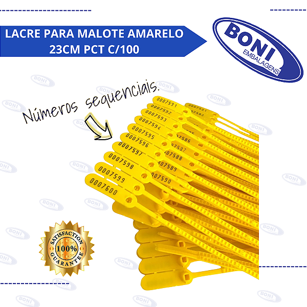 LACRE PARA MALOTE AMARELO 23CM PCT C/100