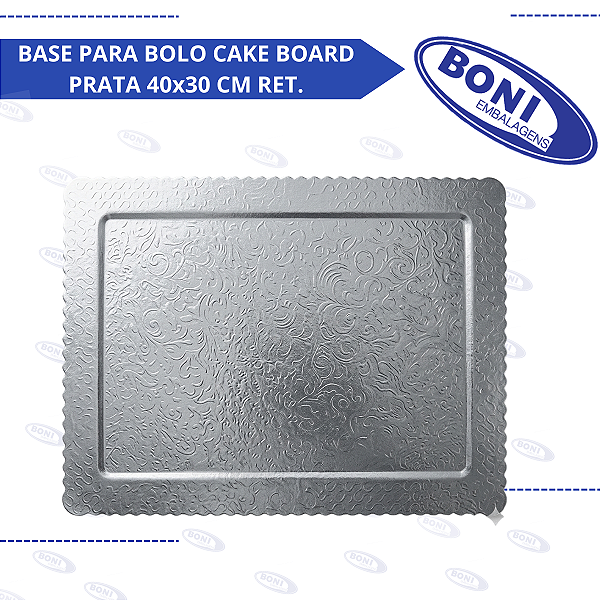 BASE PARA BOLO CAKE BOARD PRATA 40x30 CM RET.