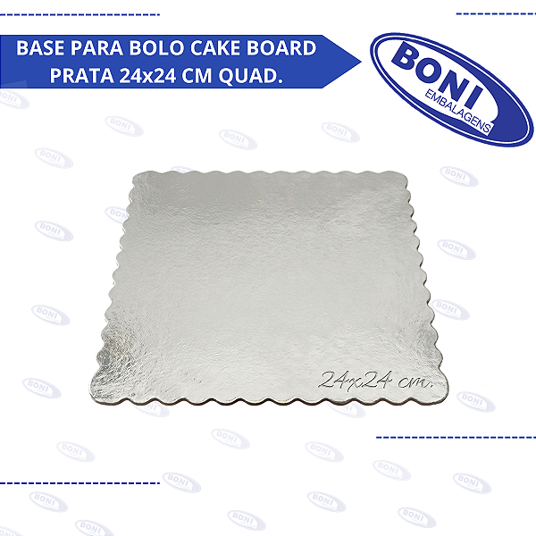 BASE PARA BOLO CAKE BOARD PRATA 24x24 CM QUAD.
