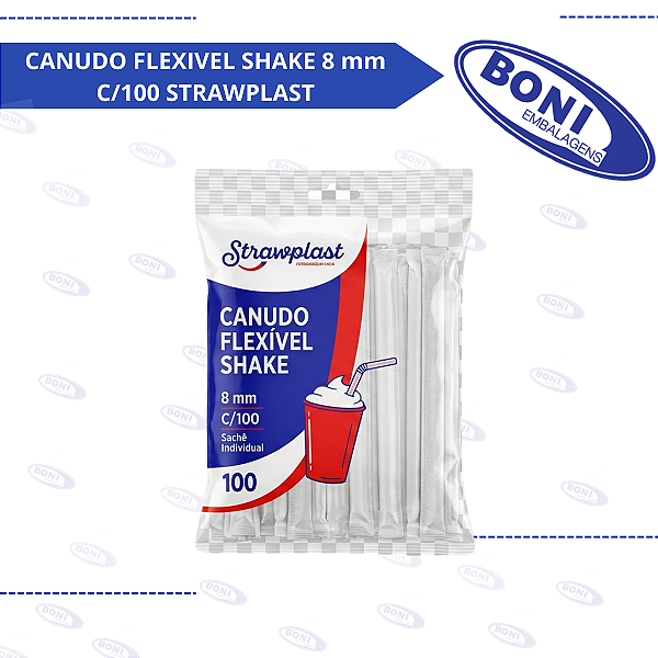CANUDO FLEXIVEL SHAKE 8 mm C/100 STRAWPLAST