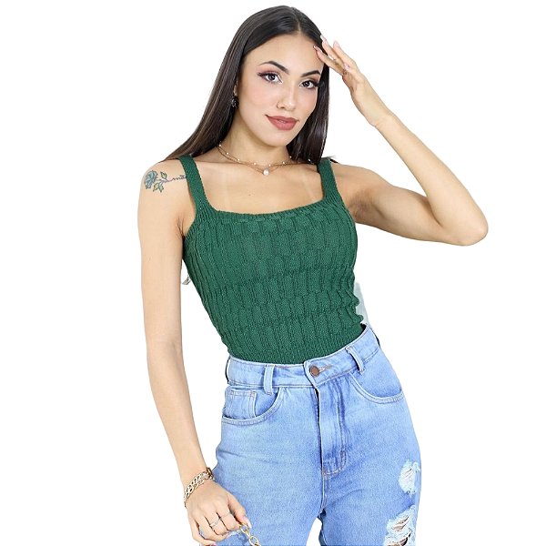 Top Cropped Tricô Alcinha Tricot Vertical