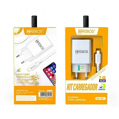 KIT CARREGADOR LIGHTNING HREBOS HS-150I