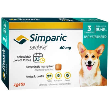 Simparic 40Mg (10,1Kg/20Kg) C/ 3Comp