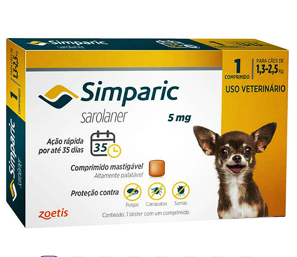 Simparic 5Mg (1,3Kg/2,5Kg) 1 comprimido avulso sem a caixa