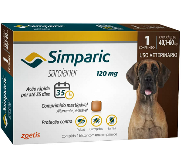 Simparic 120Mg (40,1Kg/60Kg) 1 comprimido avulso sem a caixa