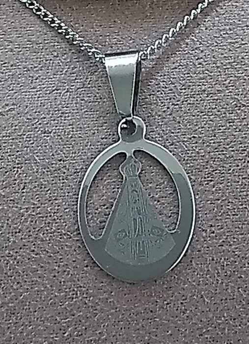 Colar Nossa Senhora Oval Aço Cirurgico Masculino