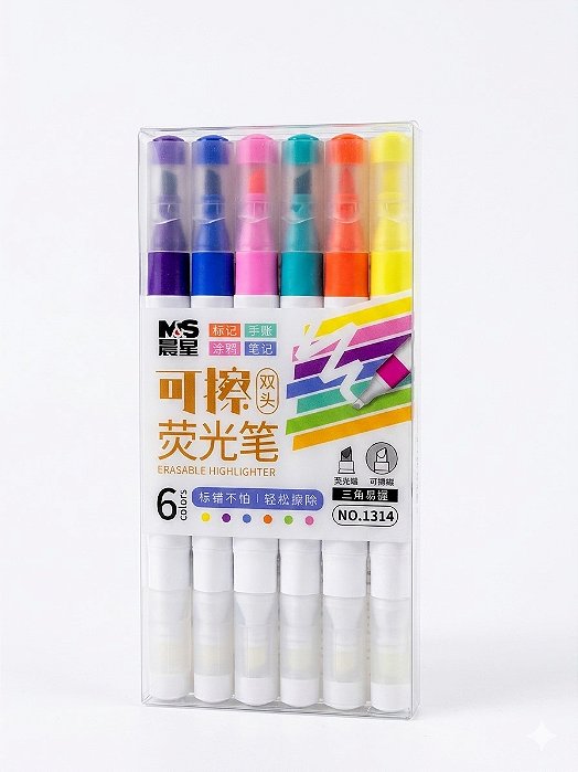 Marca Texto Ponta Dupla Apagável - Kit com 6 unidades