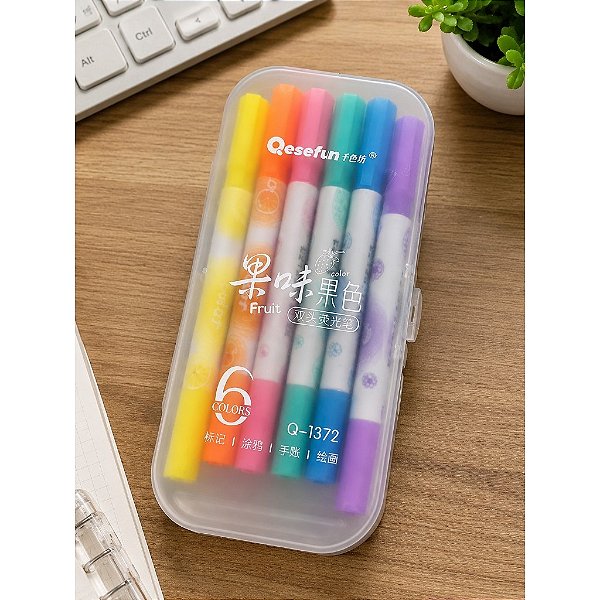 Kit Marca Texto 6 Cores Ponta Dupla com Cheirinho
